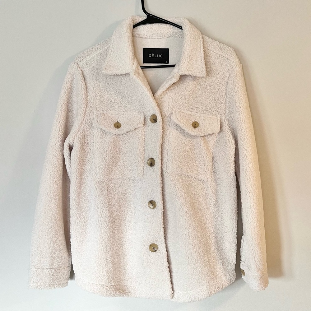 Deluc Off White Fuzzy Jacket- Size Small (oversized)